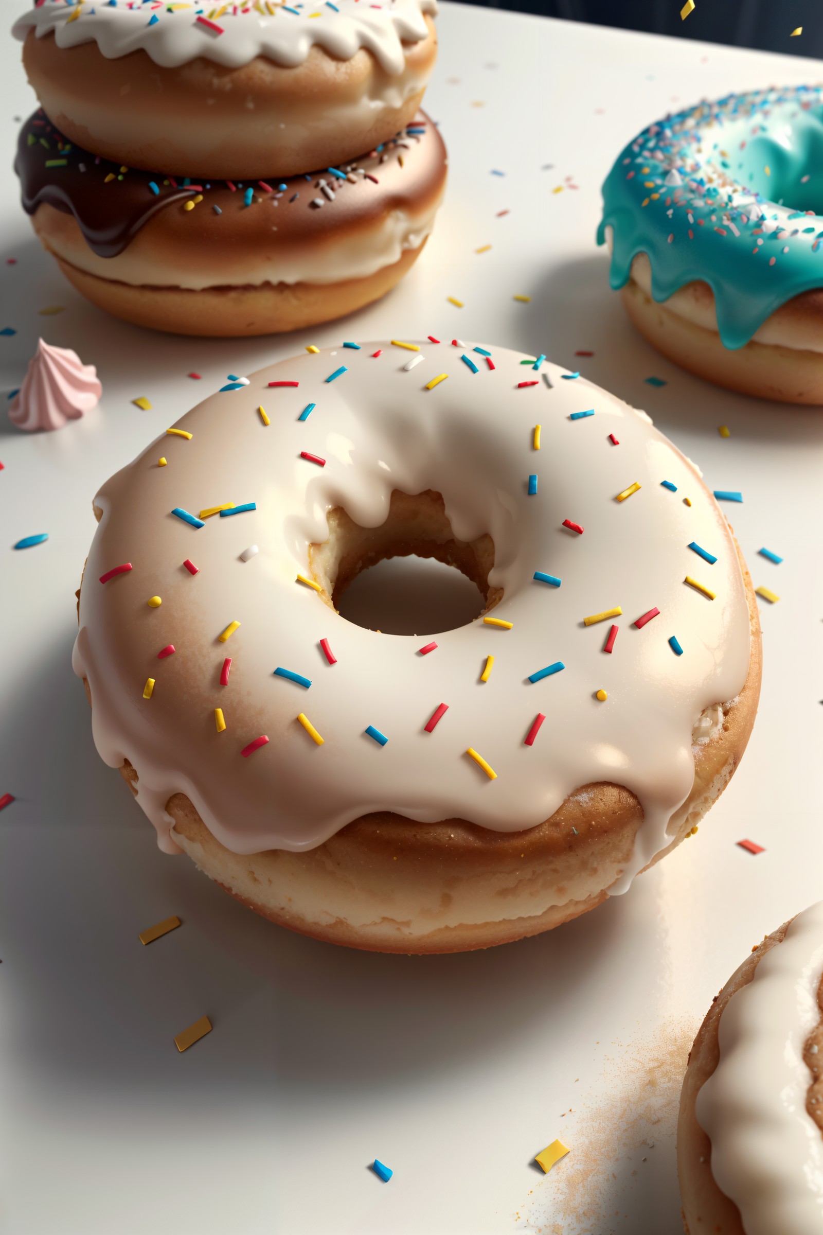 a frosted donut with sprinkles and confetti, blender donut tutorial, blender donut, sugar sprinkled, ultra realistic 3d il...